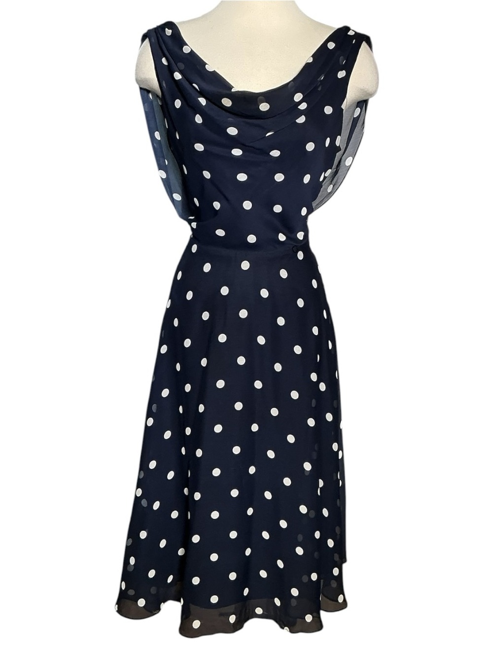 Vintage Y2K Dressbarn Polkadot Cowl Neck Open Back Midi Dress